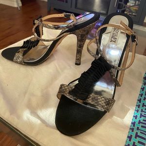 Badgley Mischka "Raven" Black Snake T-Strap Pumps